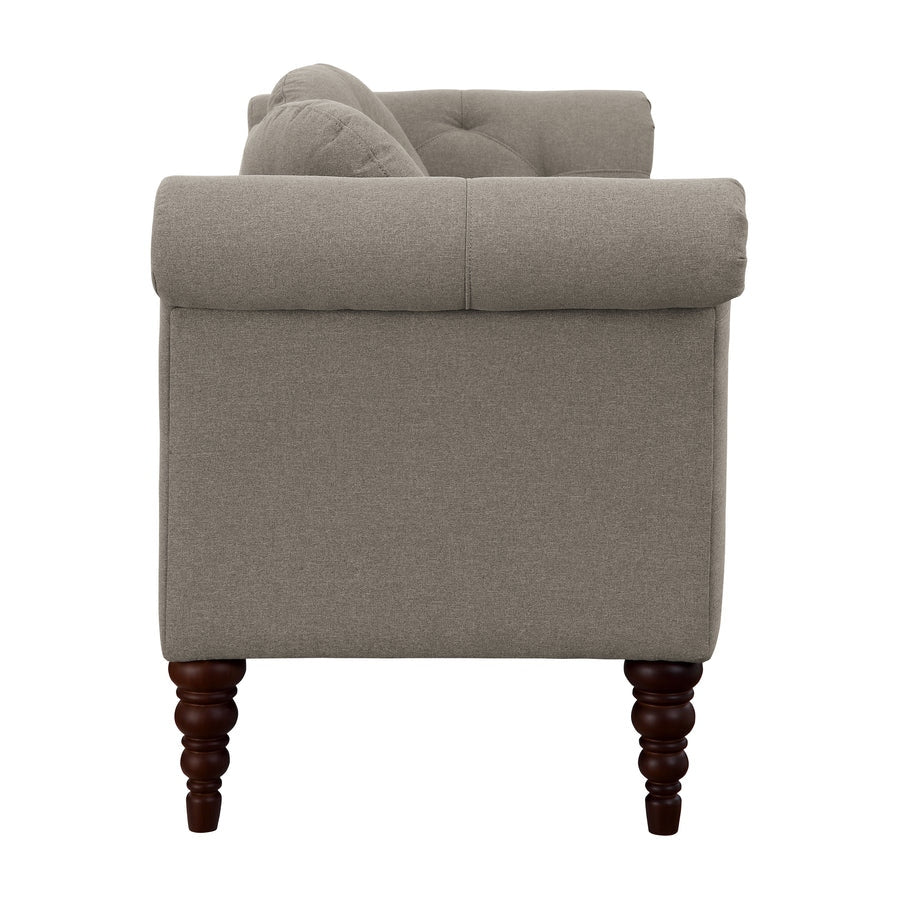Gray armchair with wooden legs on a white background