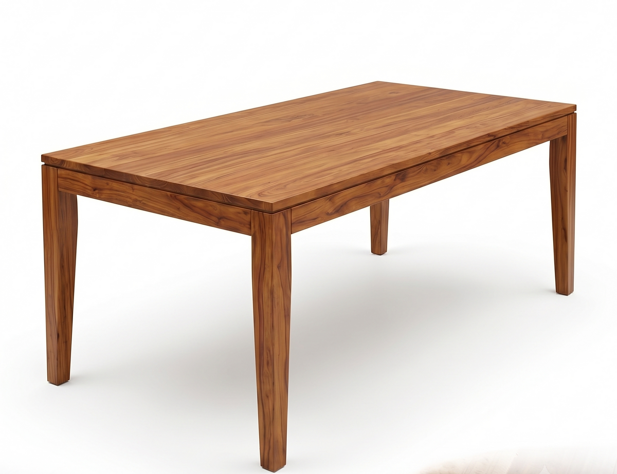 Wooden dining table on a white background