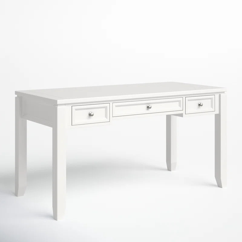 White desk with three drawers on a white background