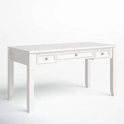 White desk with three drawers on a white background
