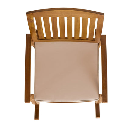 Wooden chair with a beige cushion on a white background