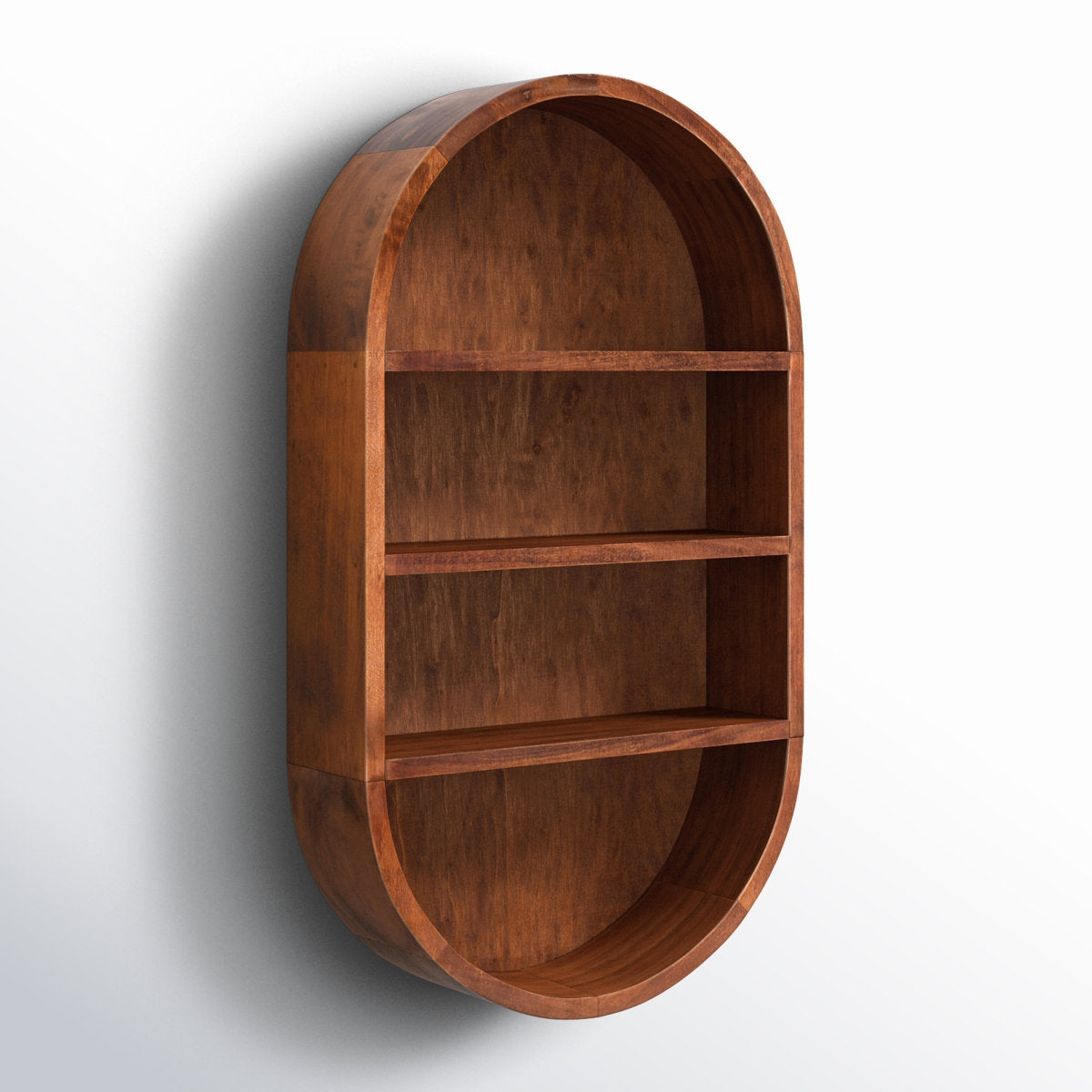 Wooden oval shelf on a white background