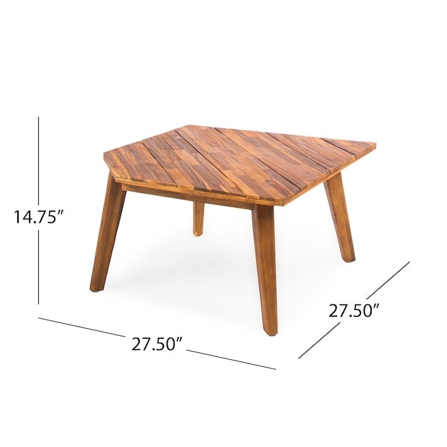 Wooden table with dimensions labeled on a white background