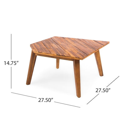 Wooden table with dimensions labeled on a white background