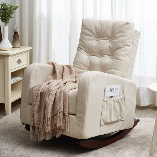 Beige recliner chair with a blanket in a home setting