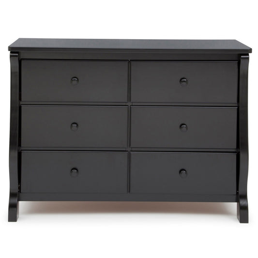 Black dresser with six drawers on a white background