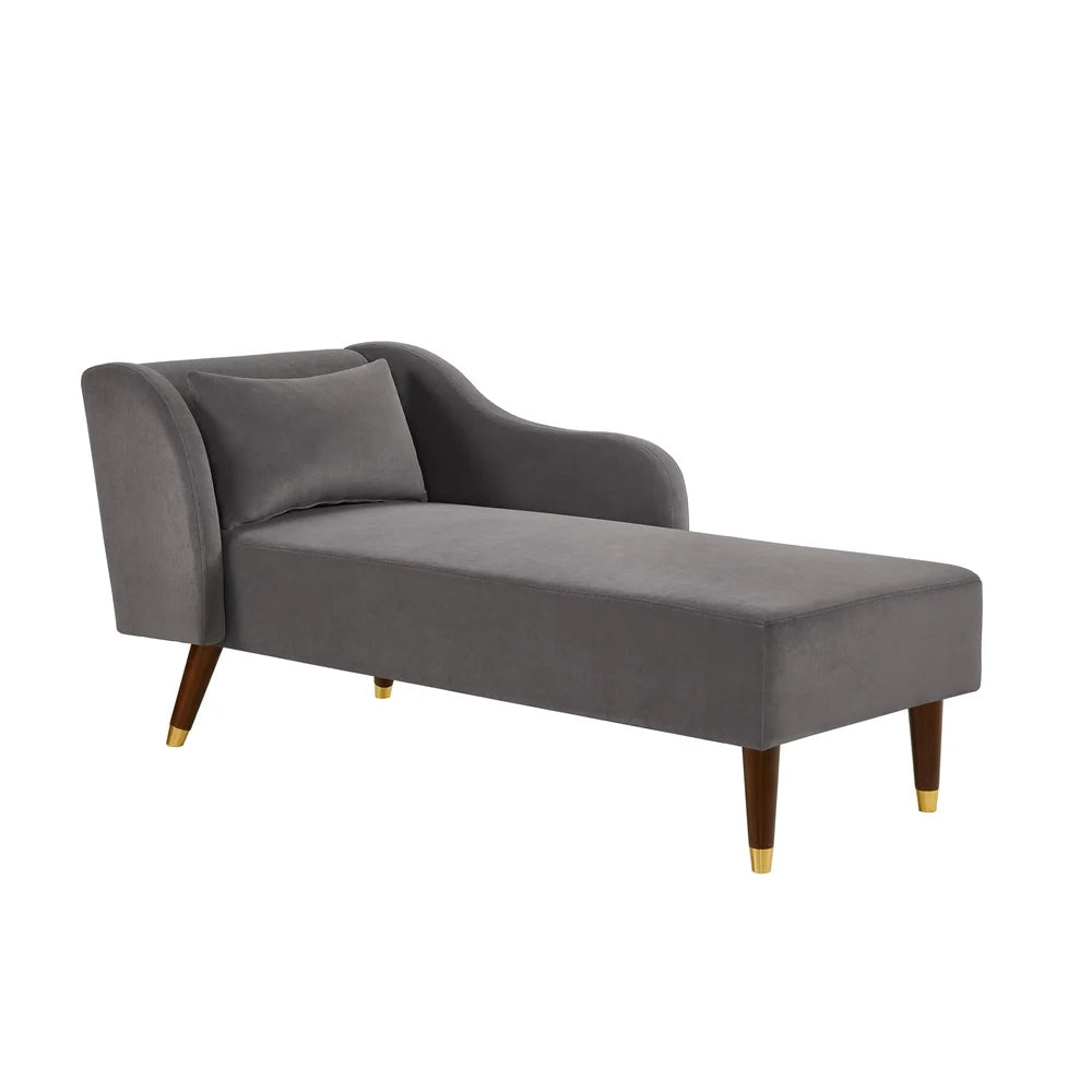Gray chaise lounge with wooden legs on a white background