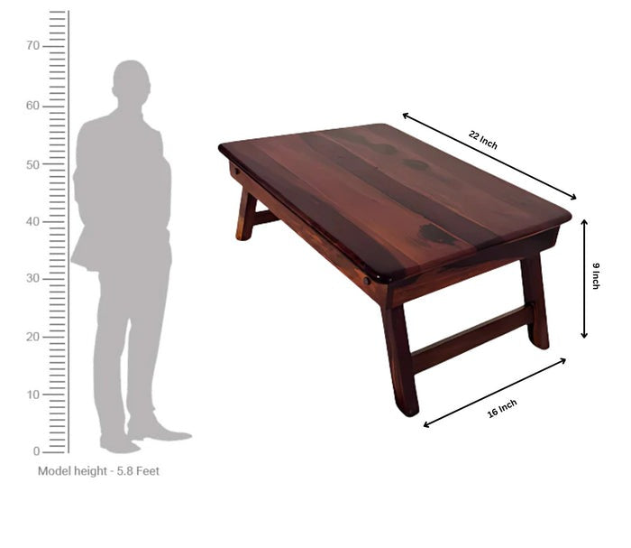 Wooden table with dimensions labeled on a white background