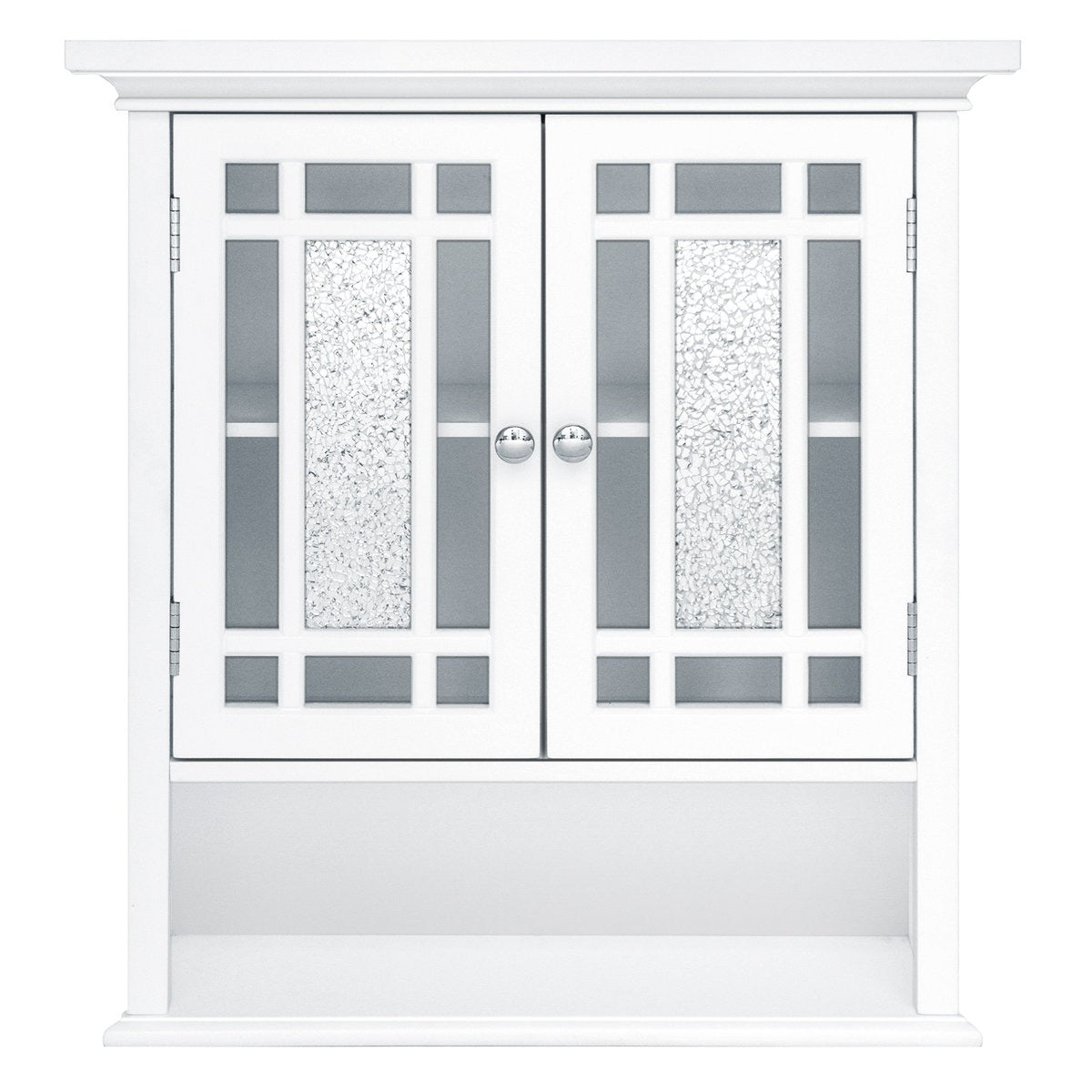 White cabinet with glass doors on a white background