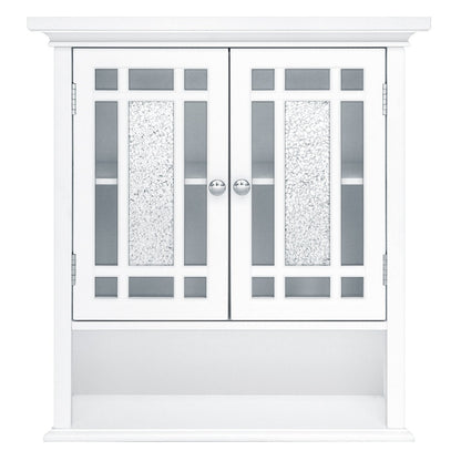 White cabinet with glass doors on a white background