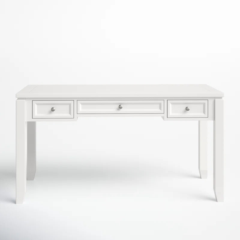 White desk with three drawers on a white background