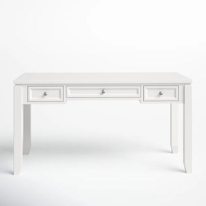 White desk with three drawers on a white background