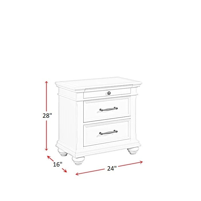 White nightstand with dimensions labeled on a white background