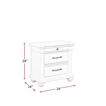 White nightstand with dimensions labeled on a white background