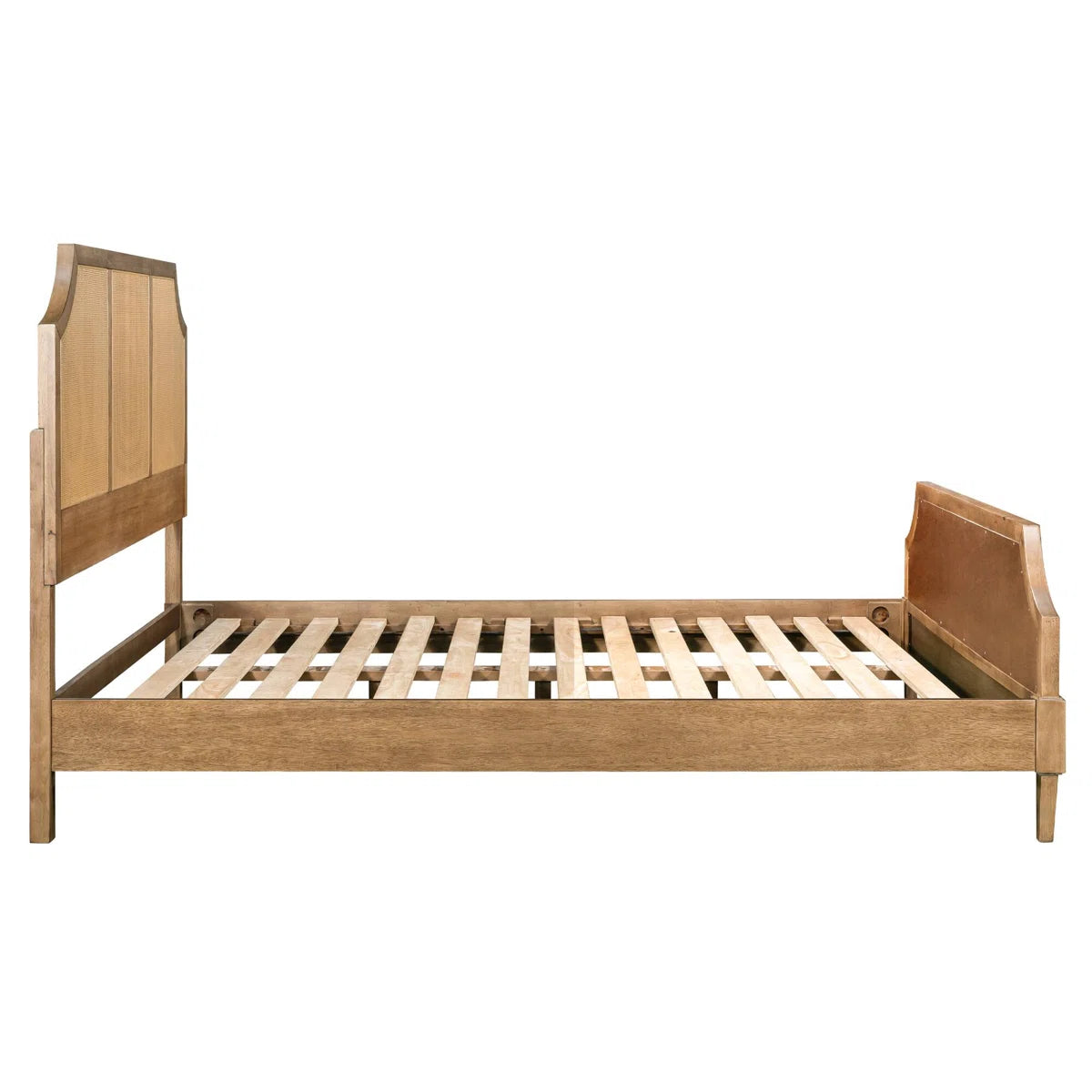 Wooden bed frame on a white background