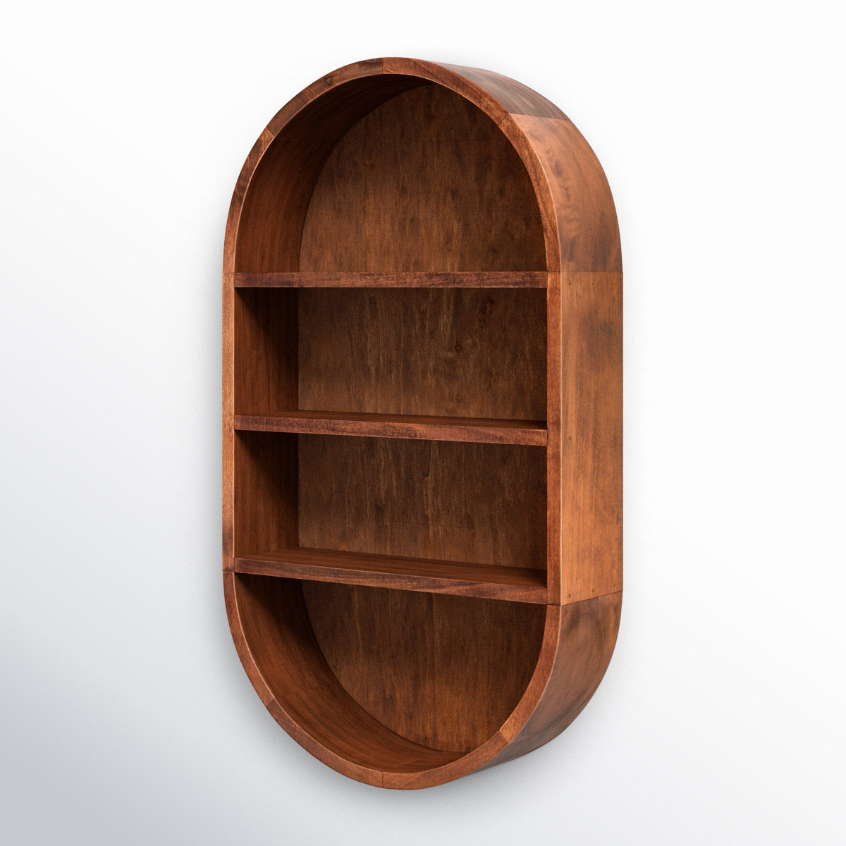 Wooden oval shelf on a white background