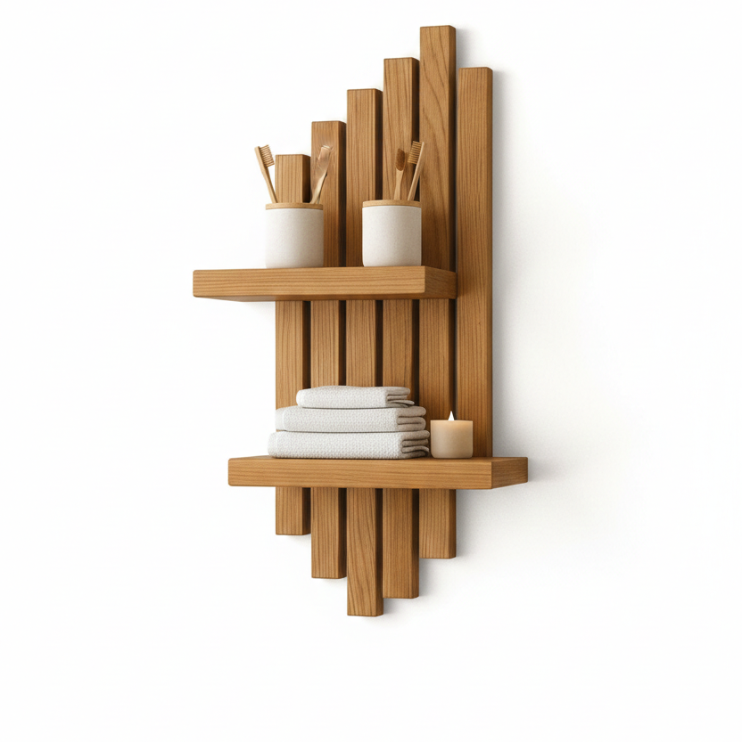 wooden wall mounted shelf with slated design