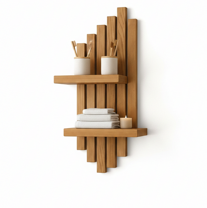 wooden wall mounted shelf with slated design