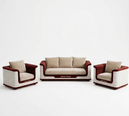 Sofa set with brown and beige cushions on a white background