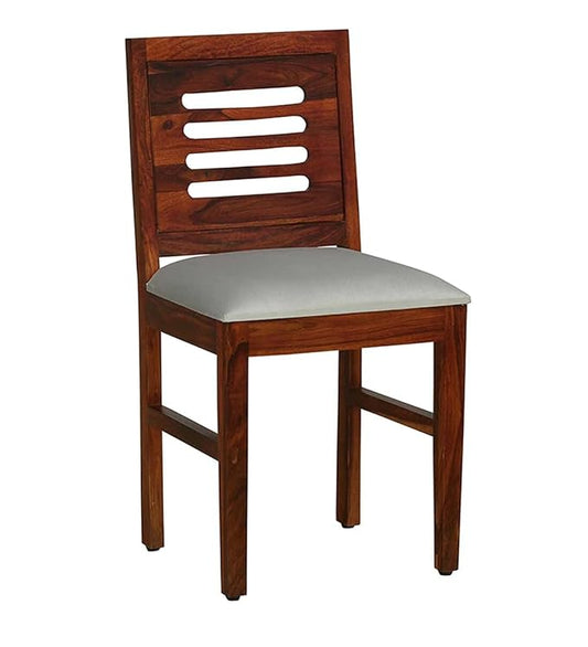 Solid Sheesham Wood Dining Chair with Slatted Backrest and Cushioned Seat