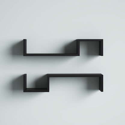 Two black wall shelves on a light gray background