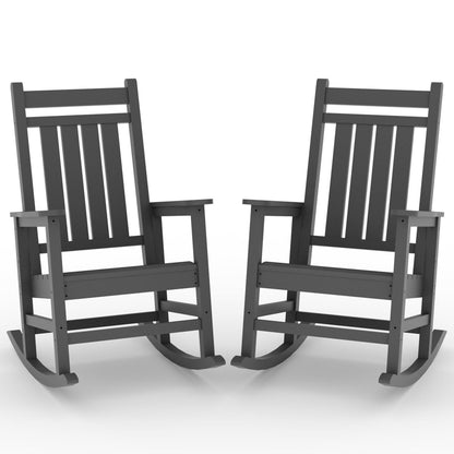 Two gray rocking chairs on a white background