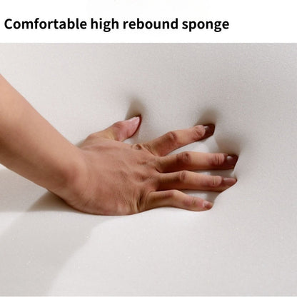 Hand pressing into a white high rebound sponge with text 'Comfortable high rebound sponge'.