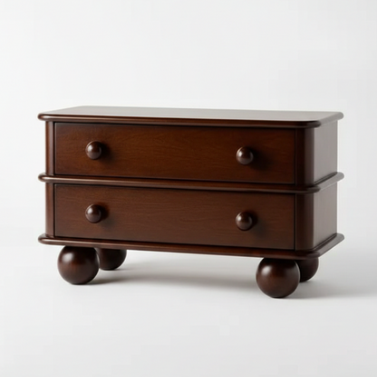 Wooden nightstand with two drawers on a white background
