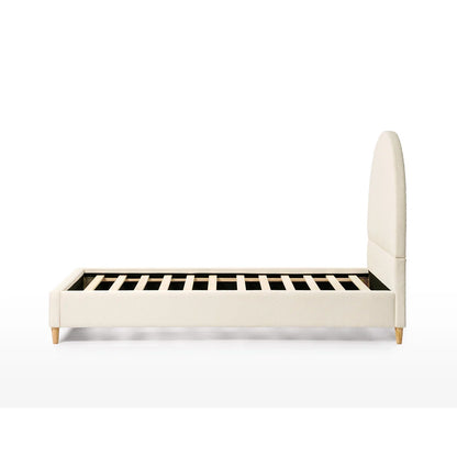 White bed frame with headboard on a white background