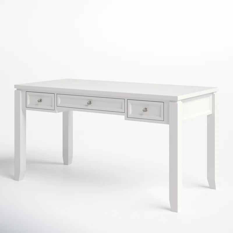 White desk with three drawers on a white background