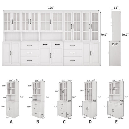 White kitchen cabinet set with dimensions on a white background