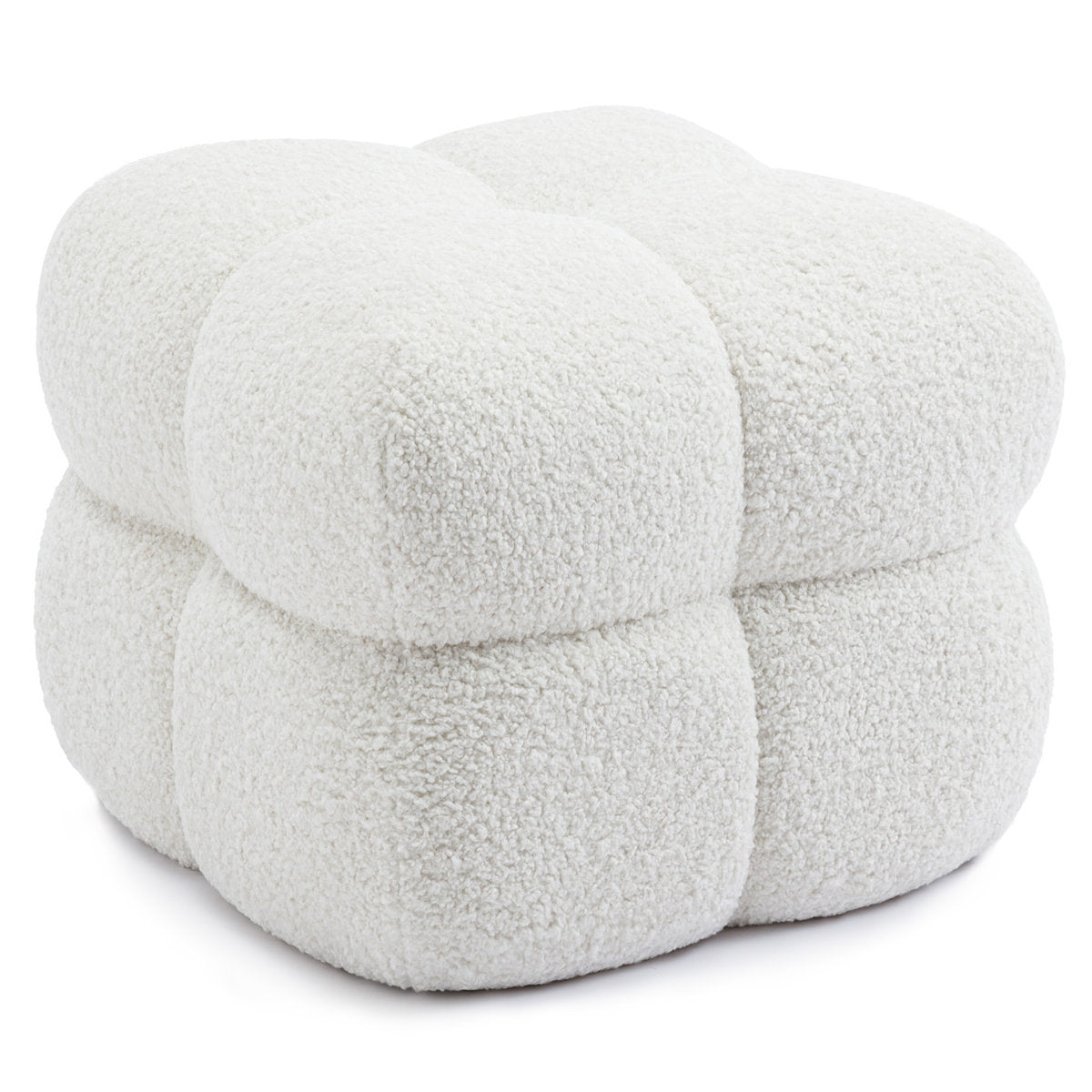 White textured cube-shaped ottoman on a white background