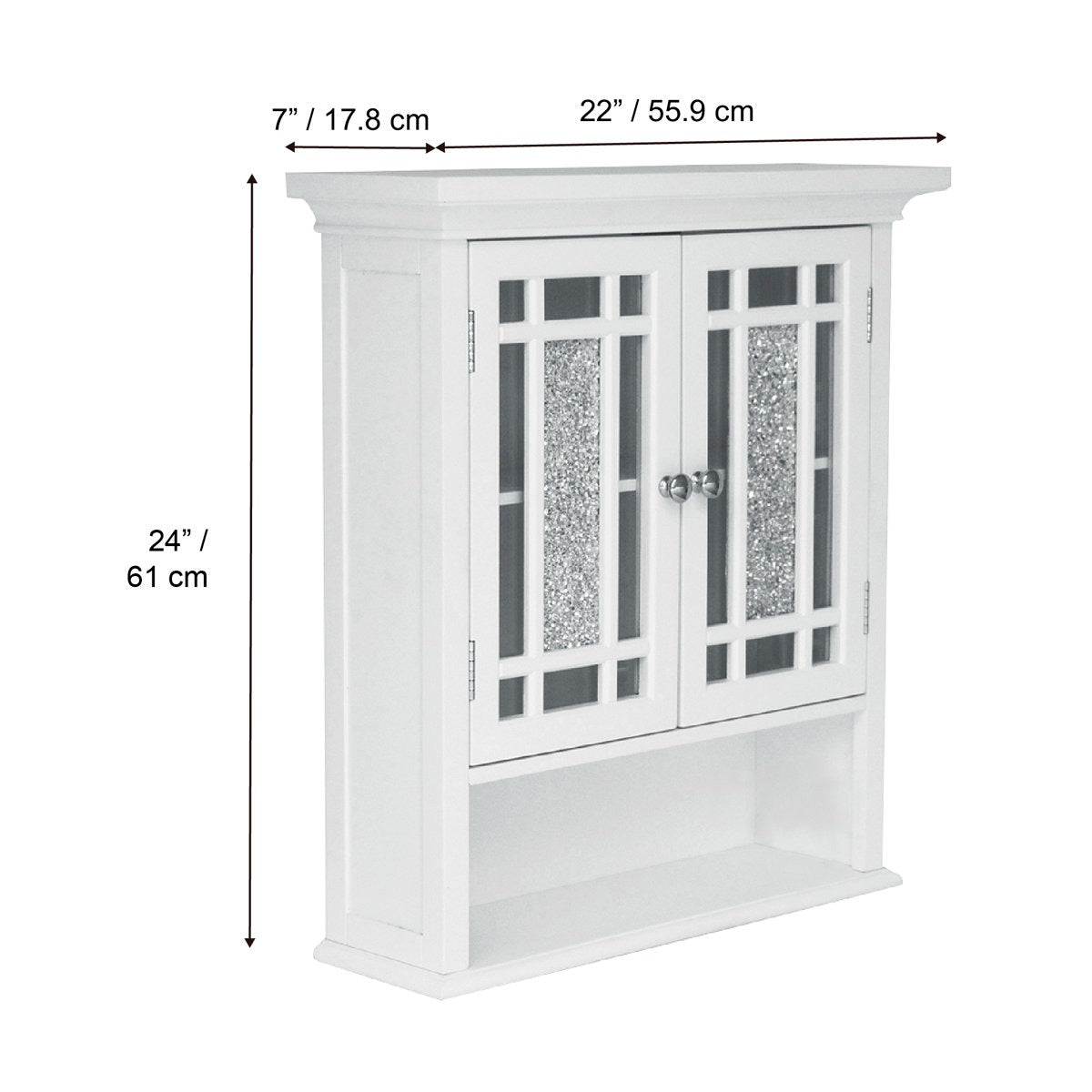 White wall cabinet with dimensions displayed on a white background