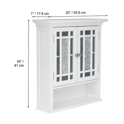 White wall cabinet with dimensions displayed on a white background