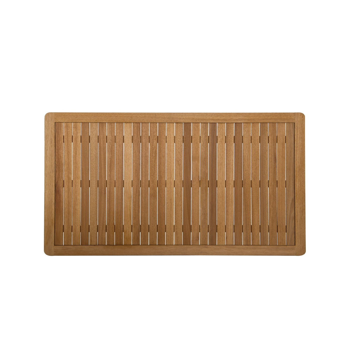 Wooden bath mat with slatted design on a white background