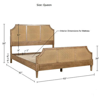 Wooden bed with dimensions labeled on a white background
