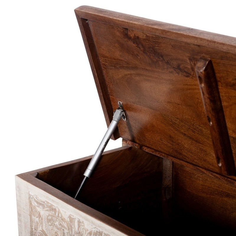 Wooden box with a metal rod inside on a white background