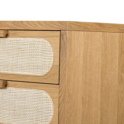 Wooden cabinet with woven patterns on a white background