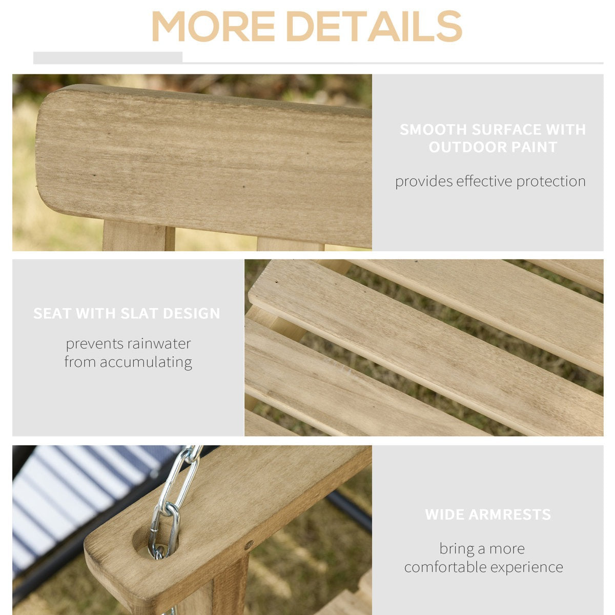 Wooden chair with features highlighted on a blurred outdoor background