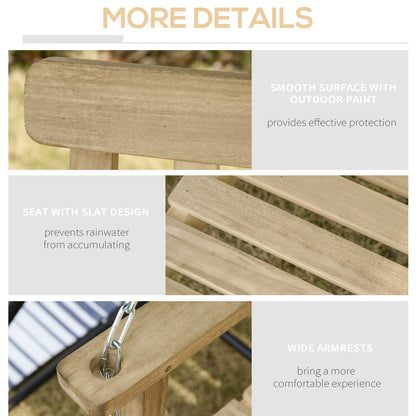 Wooden chair with features highlighted on a blurred outdoor background
