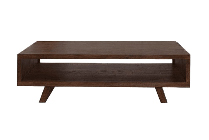 Wooden coffee table with a shelf on a white background