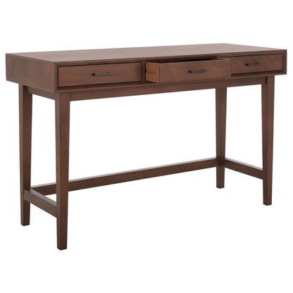 Wooden console table with drawers on a white background