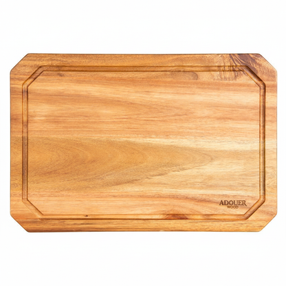Wooden cutting board with 'ADOUER WOOD ' branding on a white background