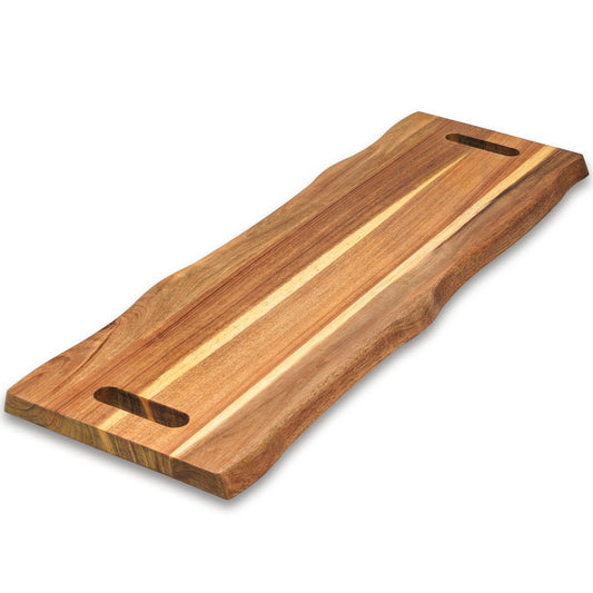 Wooden cutting board with a smooth finish on a white background