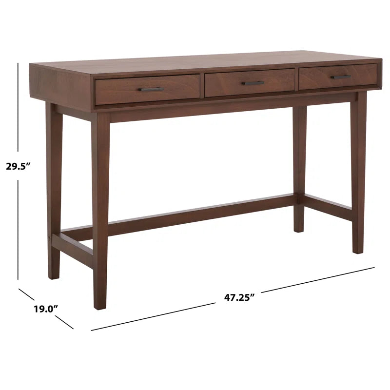 Wooden desk with dimensions on a white background