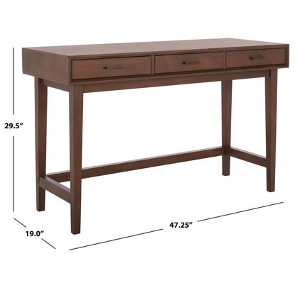 Wooden desk with dimensions on a white background