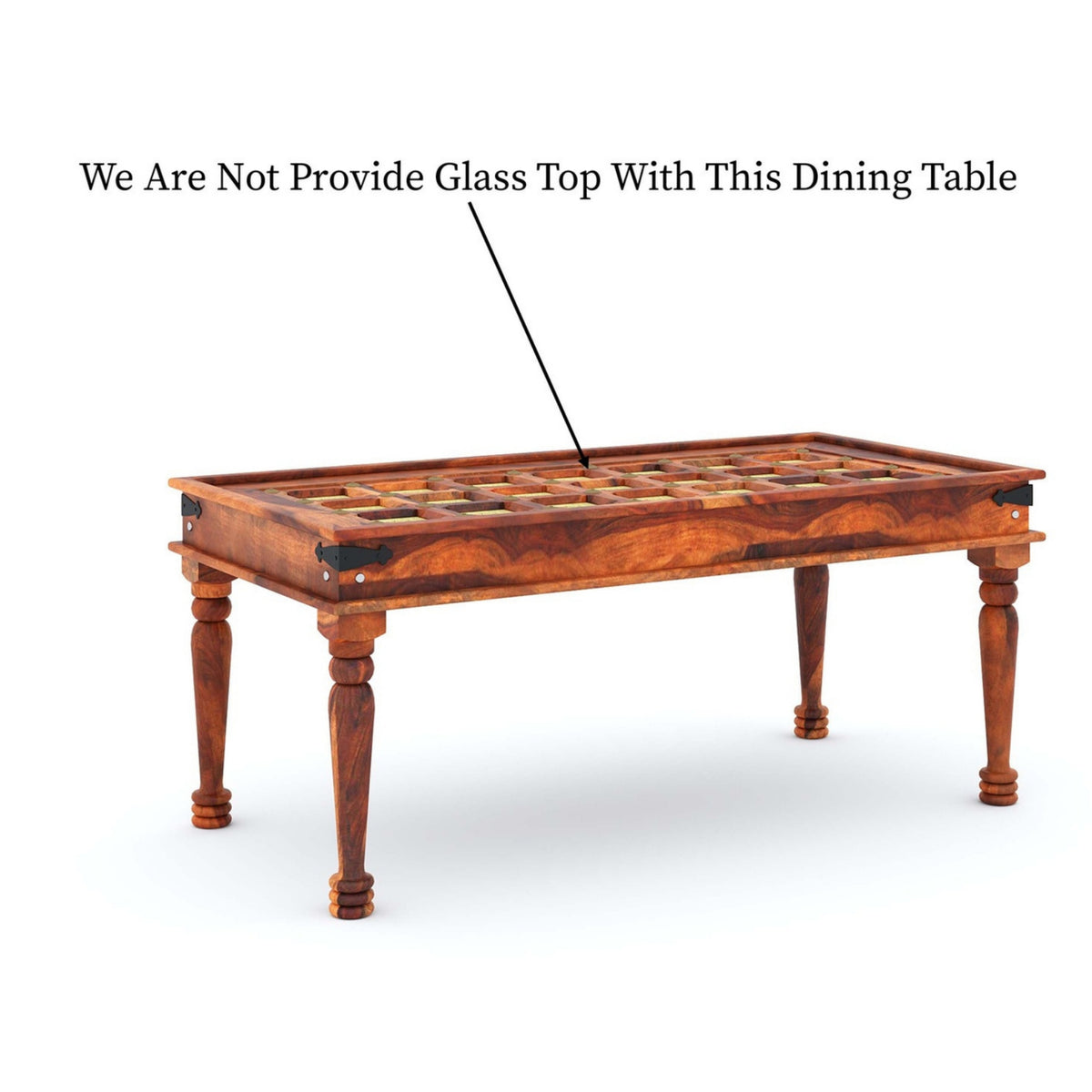 Wooden dining table without a glass top on a white background