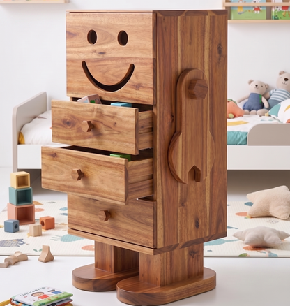 Wooden drawer unit with 3 drawers smiley face design in a child's room