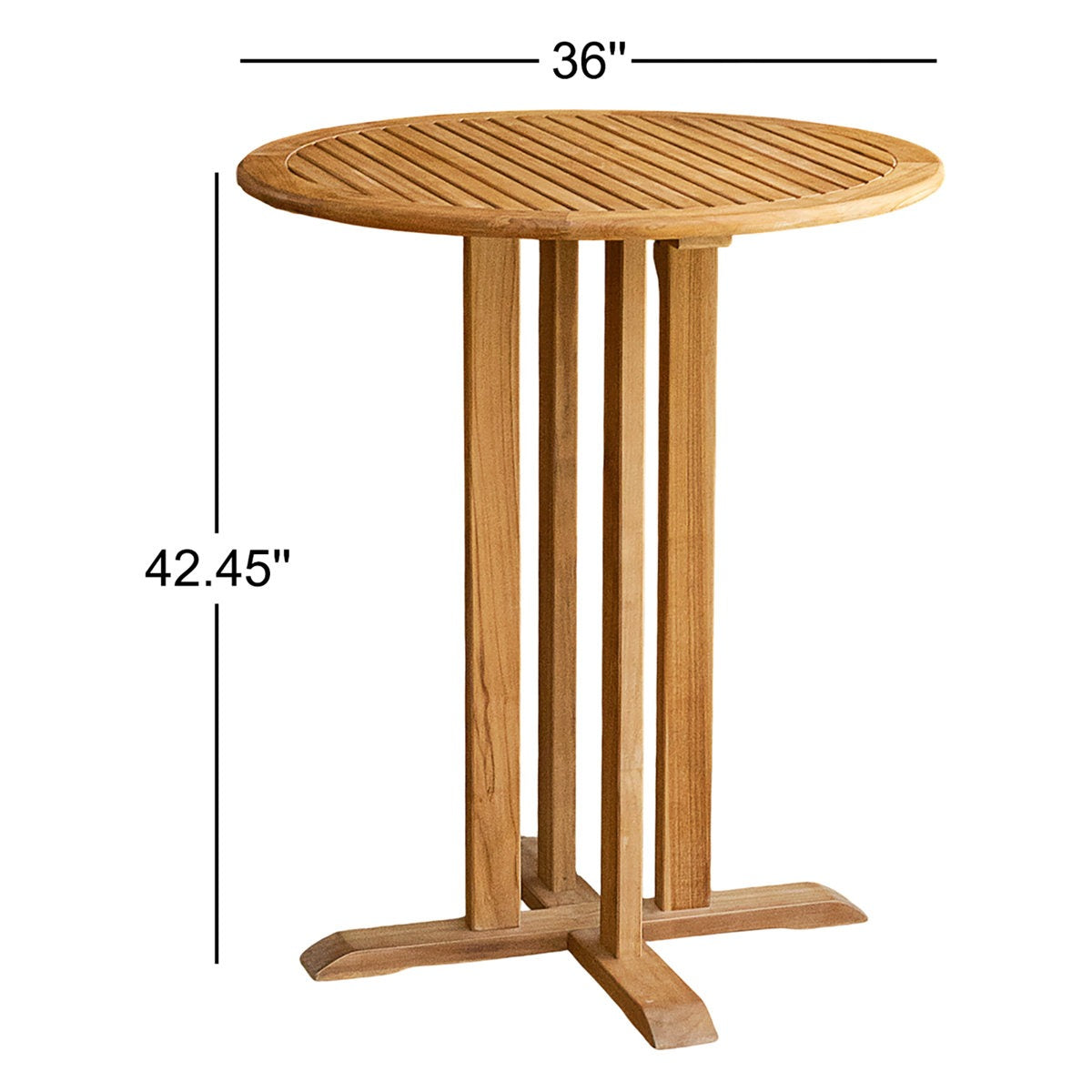 Wooden height table with dimensions labeled on a white background