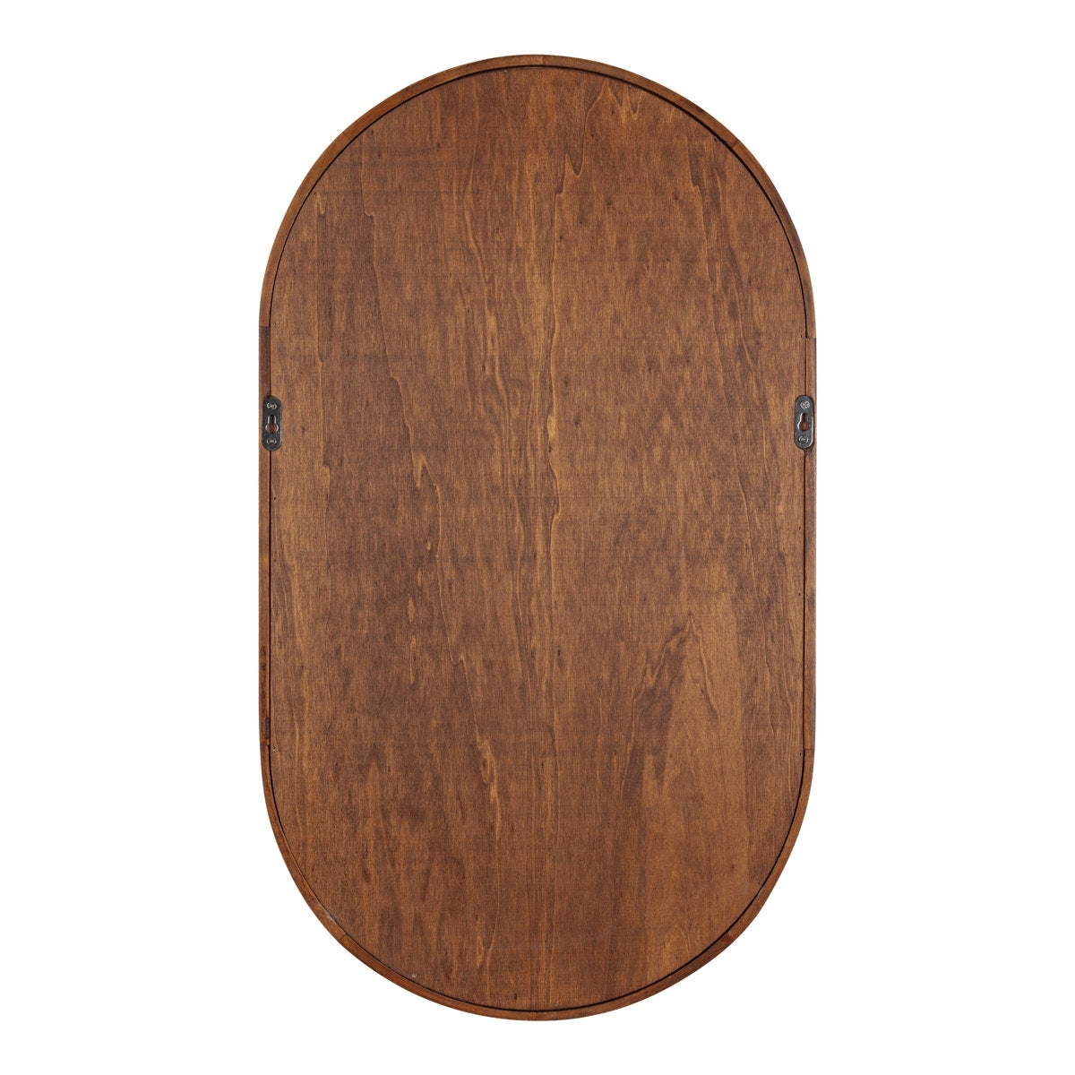 Wooden oval mirror on a white background